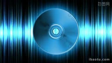 旋转蓝色CD在音频波形无缝循环
